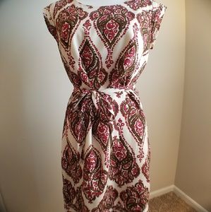 Raspberry, brown and ivory print dress